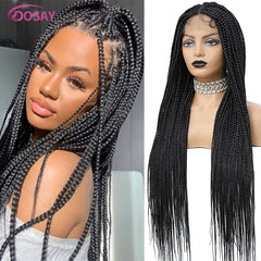 36" Full Lace Braided Wigs Synthetic Hair Box Braids Knotless Braided Wigs For African Women