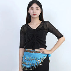 New Belly Dance Hip Scarf Copper Coin Waist Scarf Indian Dance Performance Clothing Accessories Dance Wear Belt with Gemstone