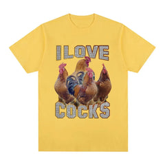 I Love Cocks Funny Roosters Meme T-shirt Chicken Enthusiast Short Sleeve T-shirt Women's Extra Large T-shirt Street Clothing