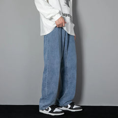 New Korean Men's Casual Long Jeans Classic Straight Denim Wide-leg Pants