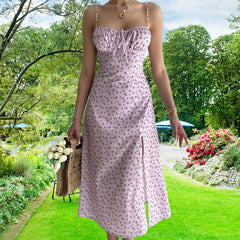 Amazon European and American cross-border women's clothing 2024 summer new casual suspender floral split dress long women's dres