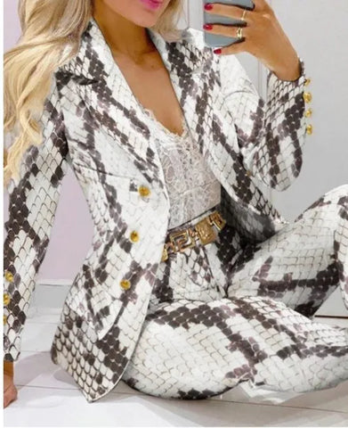 Elegant Two Piece Fashion Print Casual Pants Suits Outfit