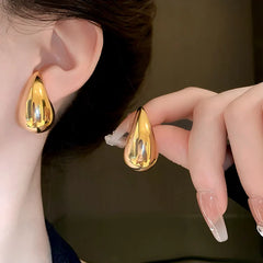 Metal Cool Water Drop Stud Earrings for Women Personality Fashion Europe and America New Trendy Temperament Jewelry Wholesale
