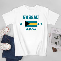 Patriotic Flag Bahamas EST.1973 Nassau Men Tshirt Tees T-Shirt O-neck T Shirts Women Boys Clothing 100% Cotton