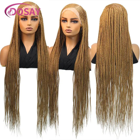 Synthetic Full Lace Front Cornrow Double Braided Wigs For Women Box Side Part Braided Wig Faux Locs