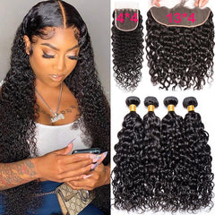 Wet and Wavy Bundles With Frontal Virgin Water Wave Human Hair