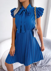 Elegant Bow Ruffles Summer Short Sleeve Pleated Dress