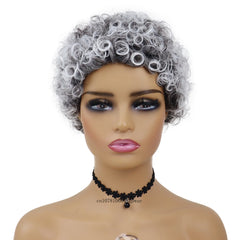 Synthetic Hair Short Grey Wigs Afro Curly Wig for African American Black Women Girls Pixie Hairstyle Daily Cosplay Party Costume