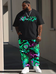 Short sleeved T-shirt Pants Set Plus Size Men Large Street Casual Graffiti Letter Printing Trendy T-shirt Pants ZOOY