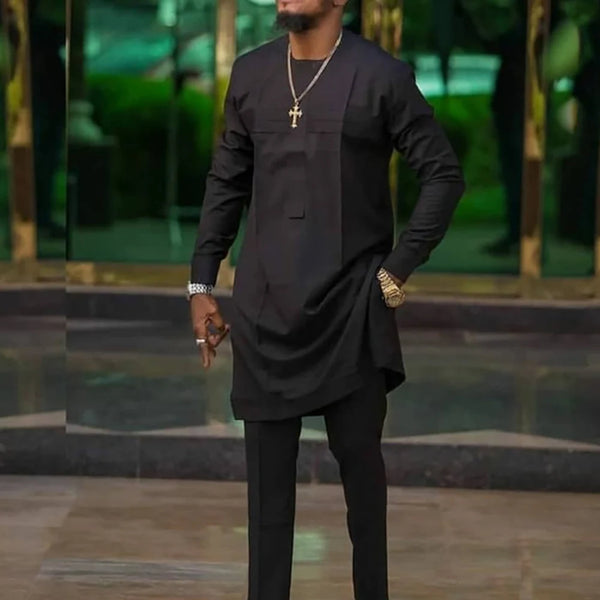 African Men's Native Disigner Clothing Tunic Ethnic Style 2pcs Dashiki Pants Sets Traditional Outfit Kaftan