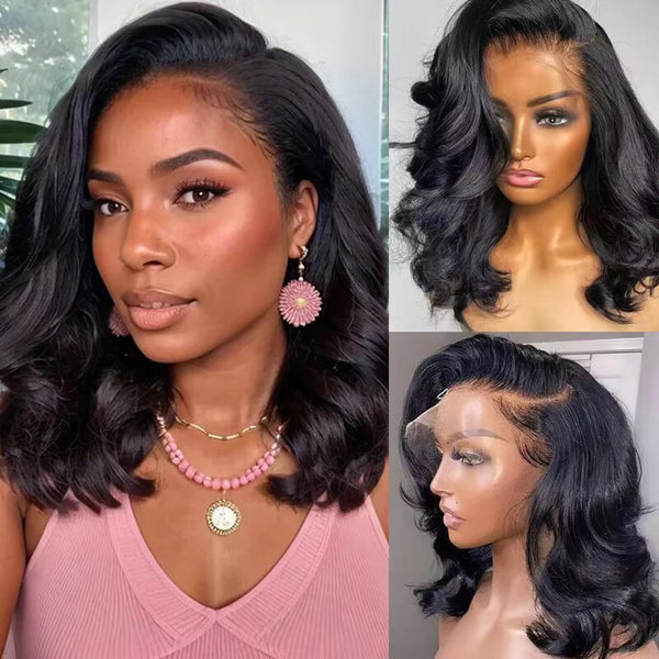 Body Wave Short Bob Wig 180 Density 13x4 Lace Front Human Hair 16 Inch 100% Brazilian Remy Hair Pre Plucked With Baby Hair