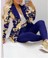 Elegant Two Piece Fashion Print Casual Pants Suits Outfit
