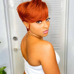 Colored T Part Brazilian Straight Pixie Cut Human Hair Transparent Lace Wig