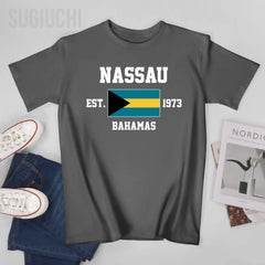 Patriotic Flag Bahamas EST.1973 Nassau Men Tshirt Tees T-Shirt O-neck T Shirts Women Boys Clothing 100% Cotton