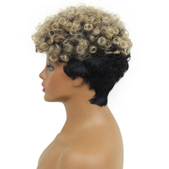 Synthetic Short Curly Pixie Cut Wigs Black Blonde 2 Tones Hair Wigs for Black Women Natural Wave Heat Resistant Daily Cosplay