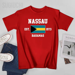 Patriotic Flag Bahamas EST.1973 Nassau Men Tshirt Tees T-Shirt O-neck T Shirts Women Boys Clothing 100% Cotton
