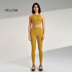 Naked yoga pants set of European and American yoga clothing high-waisted peach to lift the buttocks fitness suit female bra