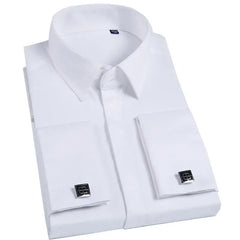 Men French Cufflinks Shirt High Quality Hidden Button Men's Long Sleeve Casual Slim Fit Cuff Dress Shirts (Cufflinks Included)
