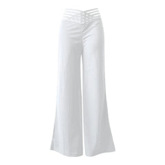 Women Wide Leg Flared Pants Crisscross Sheer Mesh Y2k Streetwear