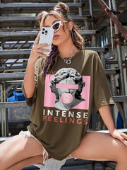 Intense Feelings European Art Statue Street T-Shirts Women Fashion Hip Hop Breathable Tops Cotton Oversized Brand Clothing Tees