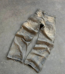 Baggy Jeans Men Y2k Hip Hop Retro Oversized Embroidery Pants Harajuku Gothic Wide Leg Streetwear
