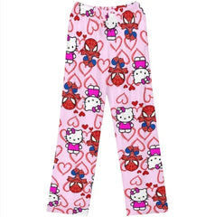 Hello Kitty Spider-man Cotton Loose Ladies Pajama Pants Cartoon Sleep Wear
