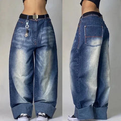 Streetwear Fashion Multi-pocket Washed Baggy Jeans Men And Women Y2K Hip-hop Harajuku Gothic High Waist Wide Trouser