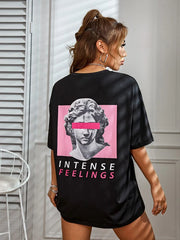 Intense Feelings European Art Statue Street T-Shirts Women Fashion Hip Hop Breathable Tops Cotton Oversized Brand Clothing Tees