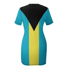 Bahamas National Flag Short Sleeved Dress Dresses for wedding party clothes for women Long veiled dresses Female clothing Dress