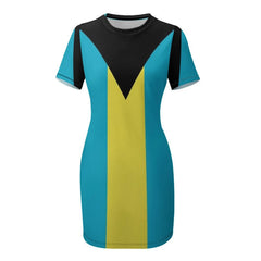 Bahamas National Flag Short Sleeved Dress Dresses for wedding party clothes for women Long veiled dresses Female clothing Dress