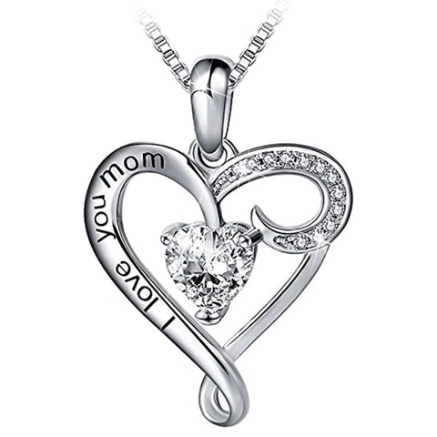  I Love You Mom Heart Shape Crystal Pendant Necklace – Elegant Gift for Mom