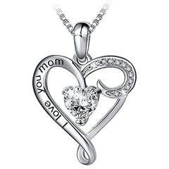  I Love You Mom Heart Shape Crystal Pendant Necklace – Elegant Gift for Mom