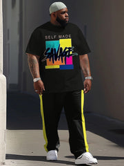Short sleeved T-shirt Pants Set Plus Size Men Large Street Casual Graffiti Letter Printing Trendy T-shirt Pants ZOOY