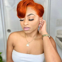 Colored T Part Brazilian Straight Pixie Cut Human Hair Transparent Lace Wig