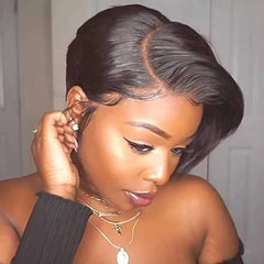 Colored T Part Brazilian Straight Pixie Cut Human Hair Transparent Lace Wig