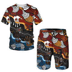 African Men 2 Piece Outfit Ethnic Style Dashiki Shirts Short Sleeve Tee