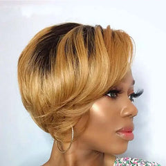 Colored T Part Brazilian Straight Pixie Cut Human Hair Transparent Lace Wig