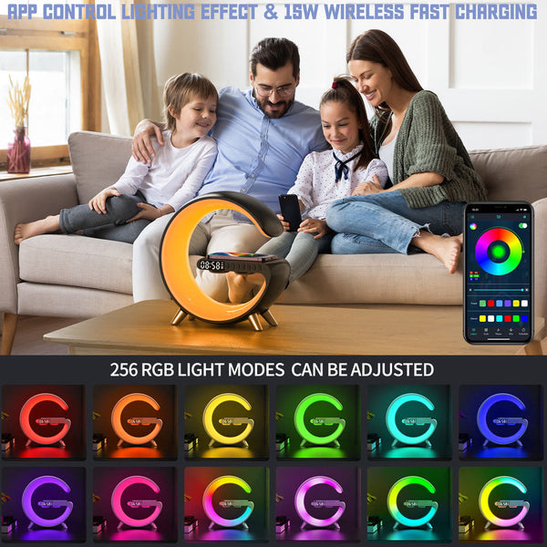 Wireless Phone Charger Multifunctional Desk Alarm Clock RGB LED Light