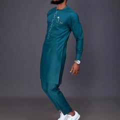 Men's New Designer Clothing Luxury Brand African 2Pc Suits Traditional Outfit Elegant Dashiki Full Pant Set