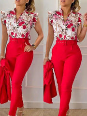  Unique Glamor Style Ladies Fashion 2PC V Neck Floral Set – Elegant, trendy, and comfortable floral outfit for any occasion