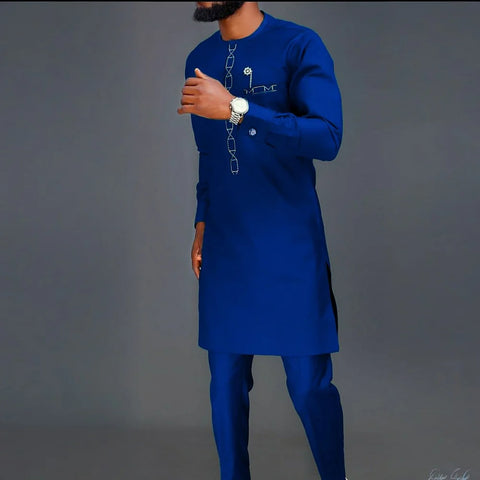 Men's New Designer Clothing Luxury Brand African 2Pc Suits Traditional Outfit Elegant Dashiki Full Pant Set