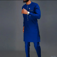 Men's New Designer Clothing Luxury Brand African 2Pc Suits Traditional Outfit Elegant Dashiki Full Pant Set