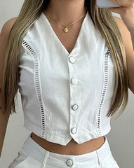 Leisure Fashion Cross Collar Button Zipper Design Shorts set