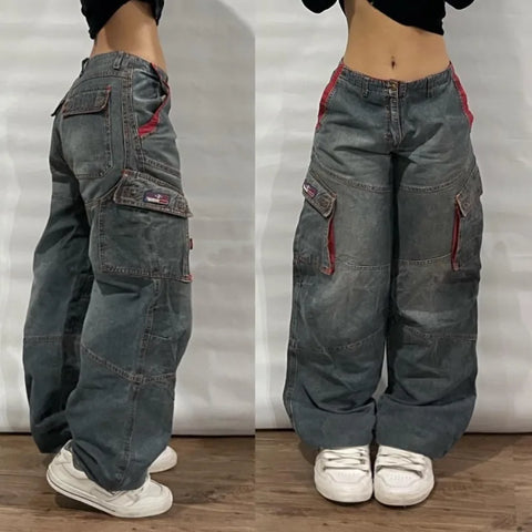 Streetwear Fashion Multi-pocket Washed Baggy Jeans Men And Women Y2K Hip-hop Harajuku Gothic High Waist Wide Trouser