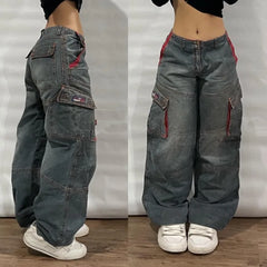 Streetwear Fashion Multi-pocket Washed Baggy Jeans Men And Women Y2K Hip-hop Harajuku Gothic High Waist Wide Trouser