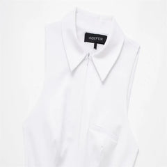 2024 Wholesale of women's clothing for foreign trade European and American college style white wide pleated shirt style dress