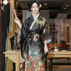 Fashion National Trends Women Sexy Kimono Yukata With Obi Novelty Evening Dress Japanese Cosplay Costume Floral One Size
