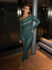 Off Shoulder Long Sleeve Rhinestones Sexy Overalls Sparkly Party Rompers