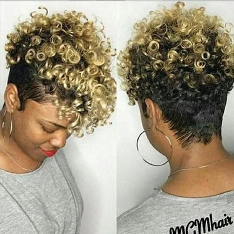 Synthetic Short Curly Pixie Cut Wigs Black Blonde 2 Tones Hair Wigs for Black Women Natural Wave Heat Resistant Daily Cosplay