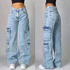 Streetwear Fashion Multi-pocket Washed Baggy Jeans Men And Women Y2K Hip-hop Harajuku Gothic High Waist Wide Trouser